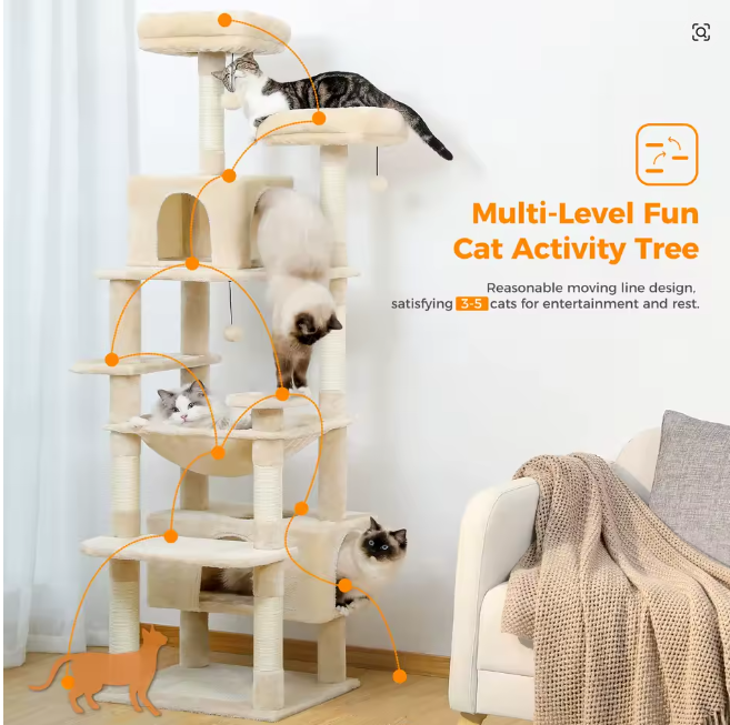 The Majestic Heights™ | 72" Multi-Level Cat Empire – Luxury Condo for Large Breeds
