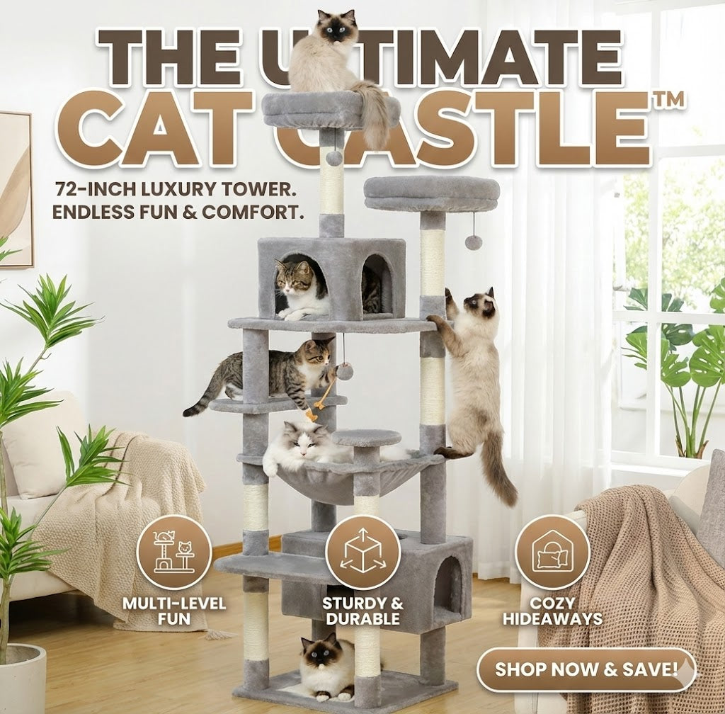 The Majestic Heights™ | 72" Multi-Level Cat Empire – Luxury Condo for Large Breeds